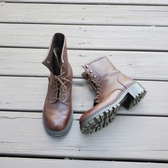 Vintage 90s y2k Bratz Brown Leather Lace-up Chunky Lug Platform Ankle Boots 8 - Picture 9 of 9